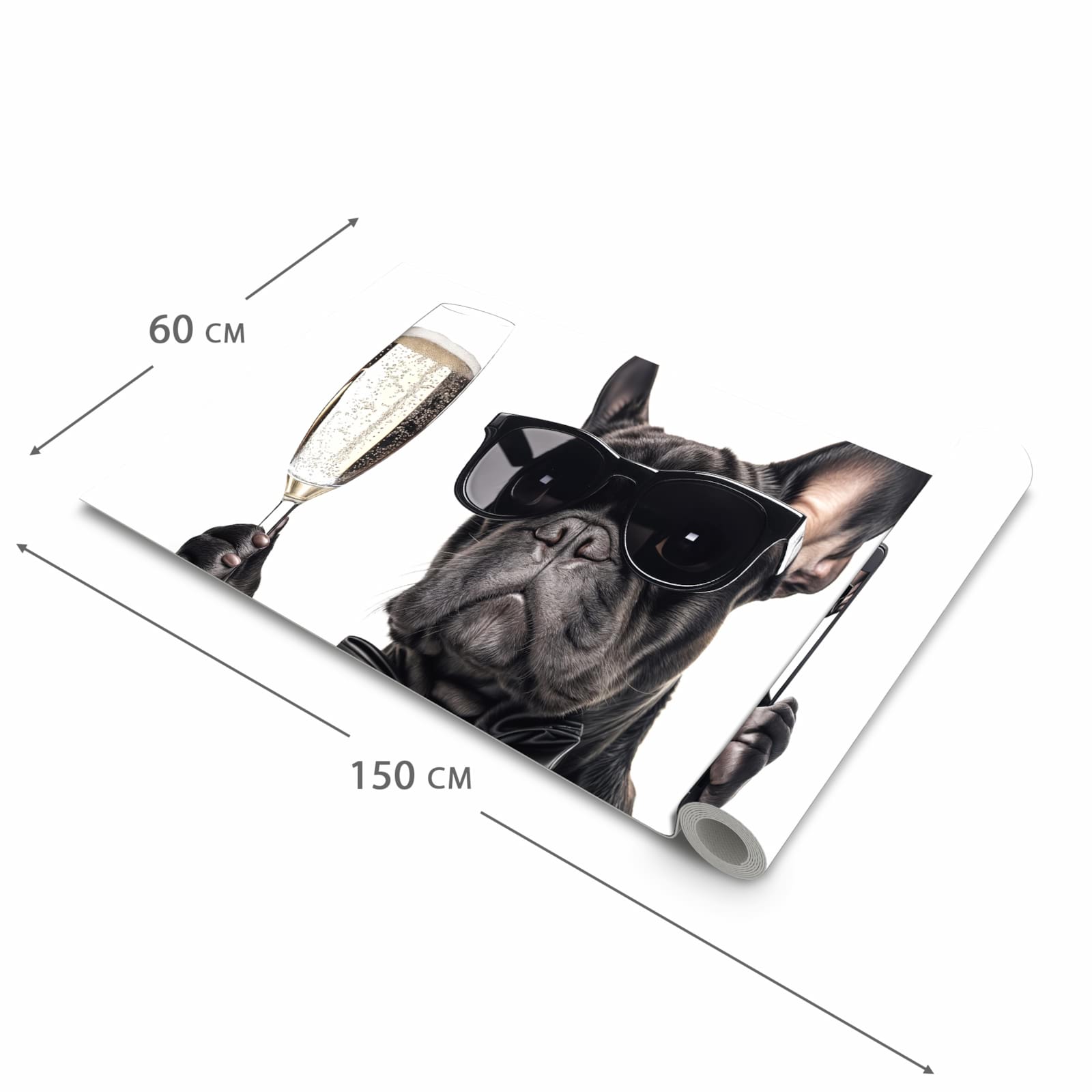 Bodenschonender Küchenteppich mit Motiv Sonnenbrillenhund in der Größe 60x90 cm