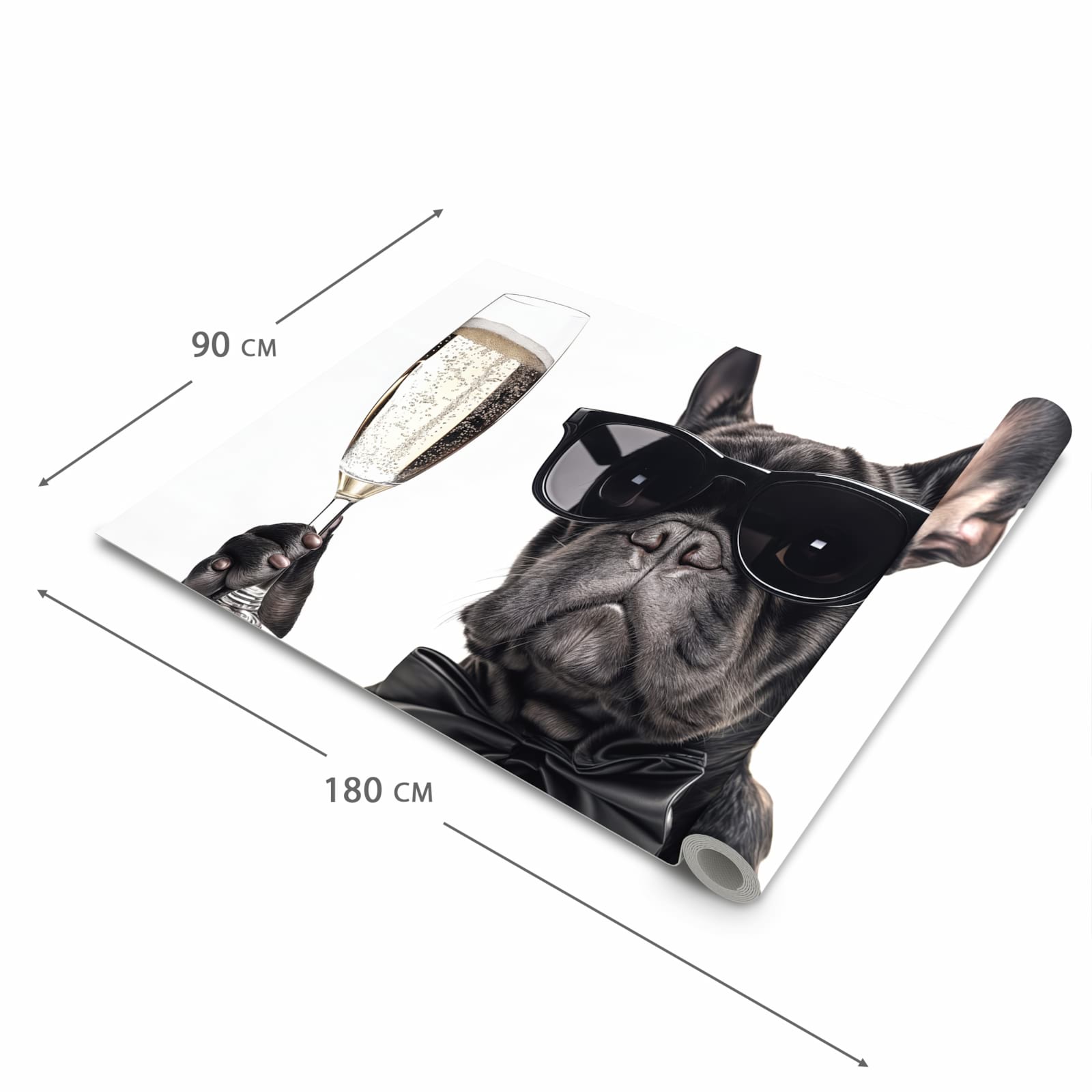 Komfortabler Küchenteppich mit Motiv Sonnenbrillenhund in der Grösse 60x90 cm