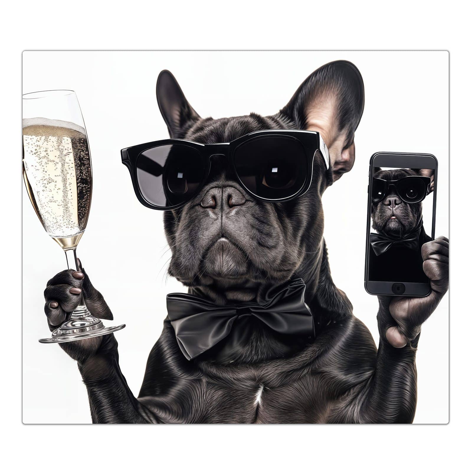 1-teilige Herdabdeckplatte für Ceranfeld mit Sonnenbrillenhund-Motiv in der Frontansicht