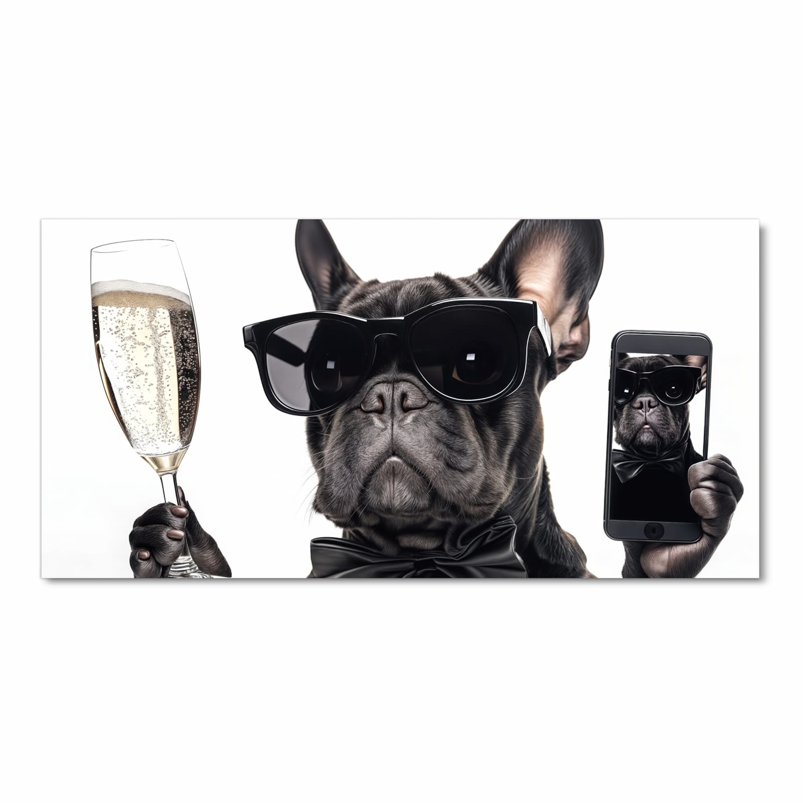 Waschbarer moderner Küchenläufer mit Motiv Sonnenbrillenhund in Frontansicht