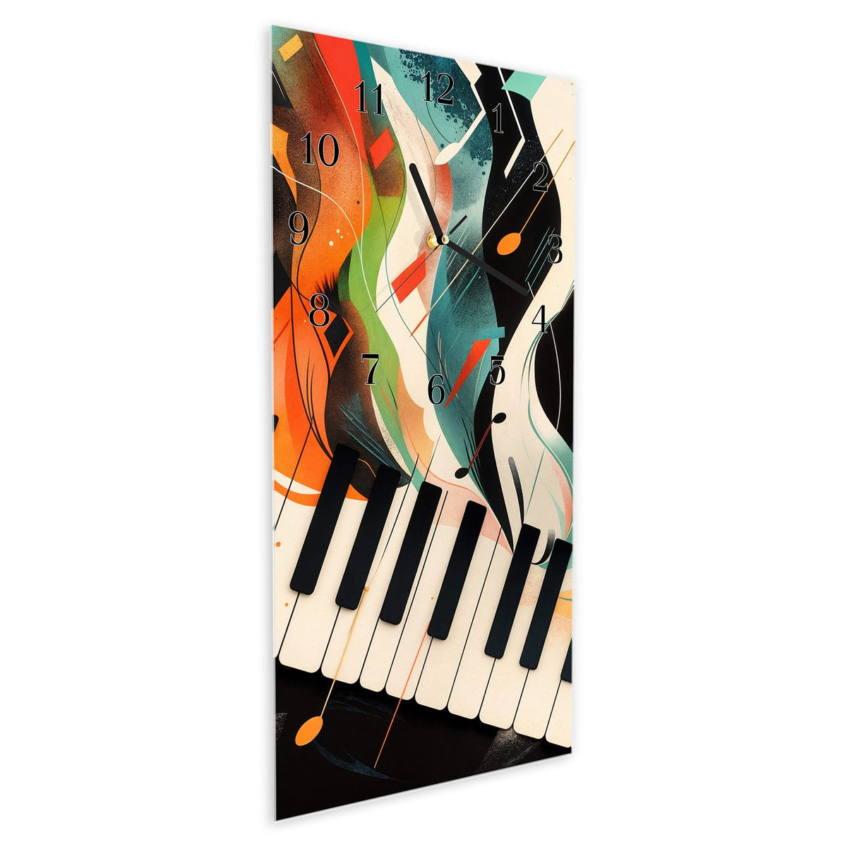 Vormontiert – mit Schwebeeffekt – Wanduhr Farben Klavier aus Glas – Hochformat 30 × 60 cm