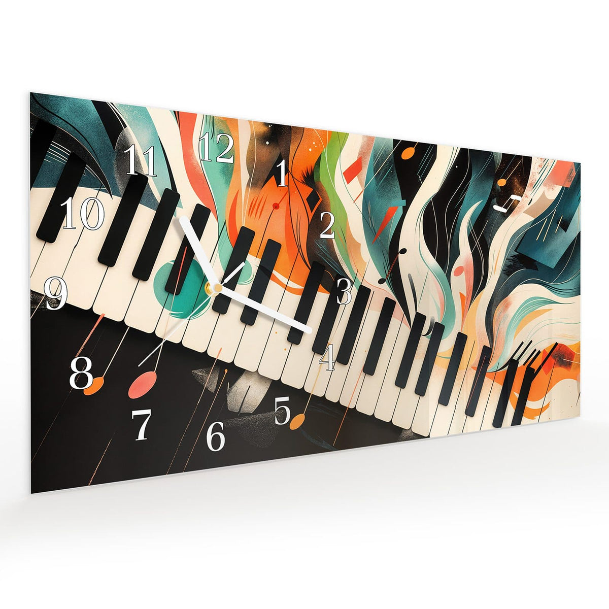 Vormontiert – mit Schwebeeffekt – Wanduhr Farben Klavier aus Glas – Querformat 60 × 30 cm