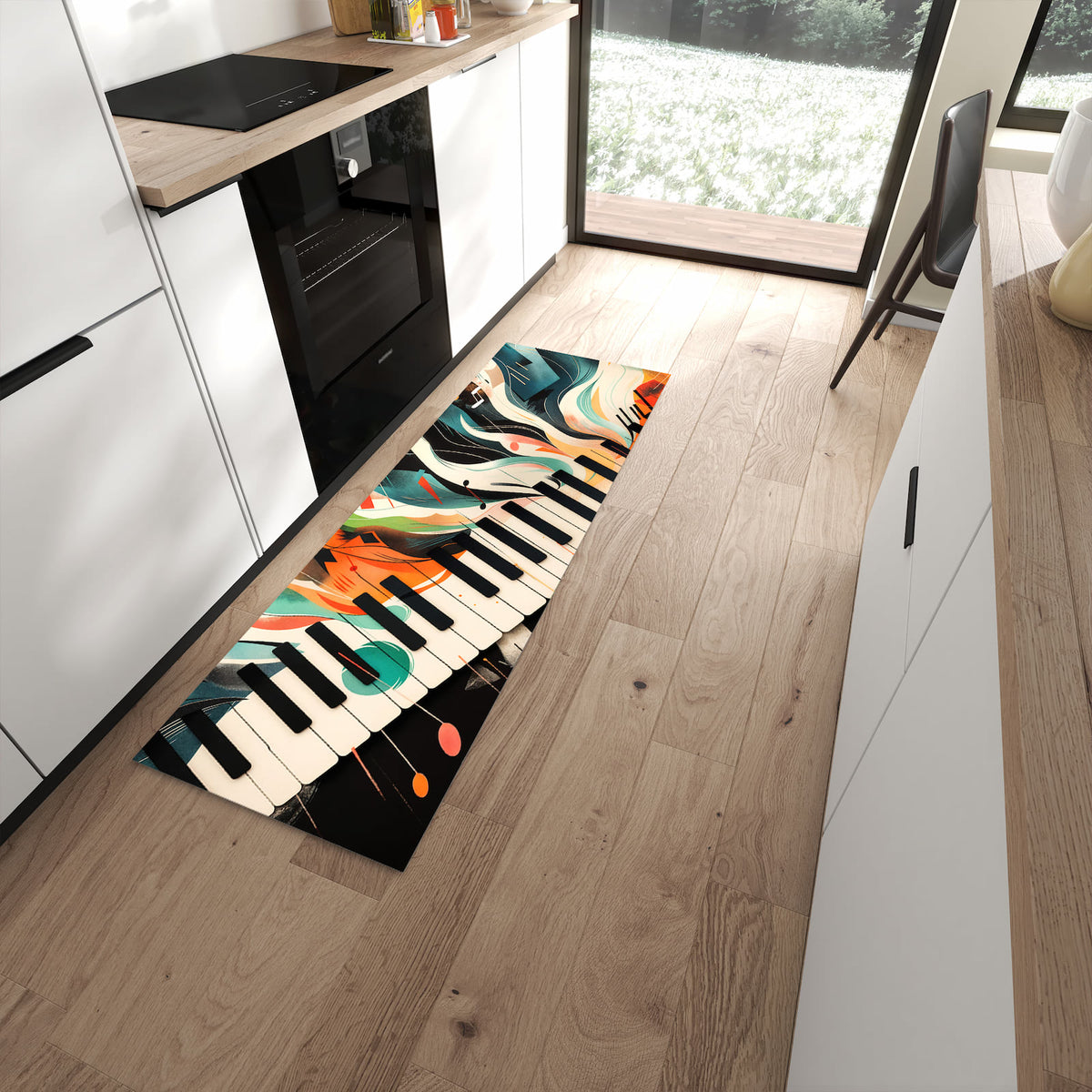 Rutschfester Küchenteppich mit Motiv Farben Klavier in moderner Küche