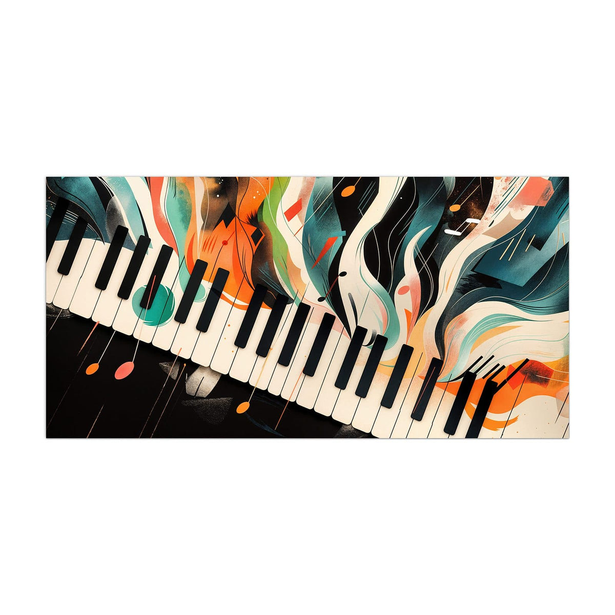 Küchenrückwand aus Glas Klavier in Farbwellen im Hochformat, Motiv bildfüllend von vorn