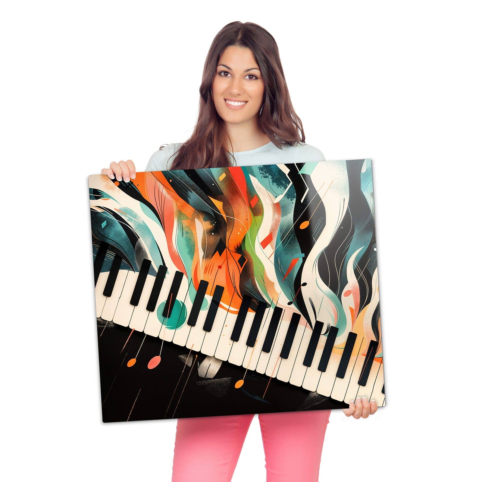 Kochfeldabdeckung mit Farben Klavier-Motiv wird zur Größendarstellung gehalten