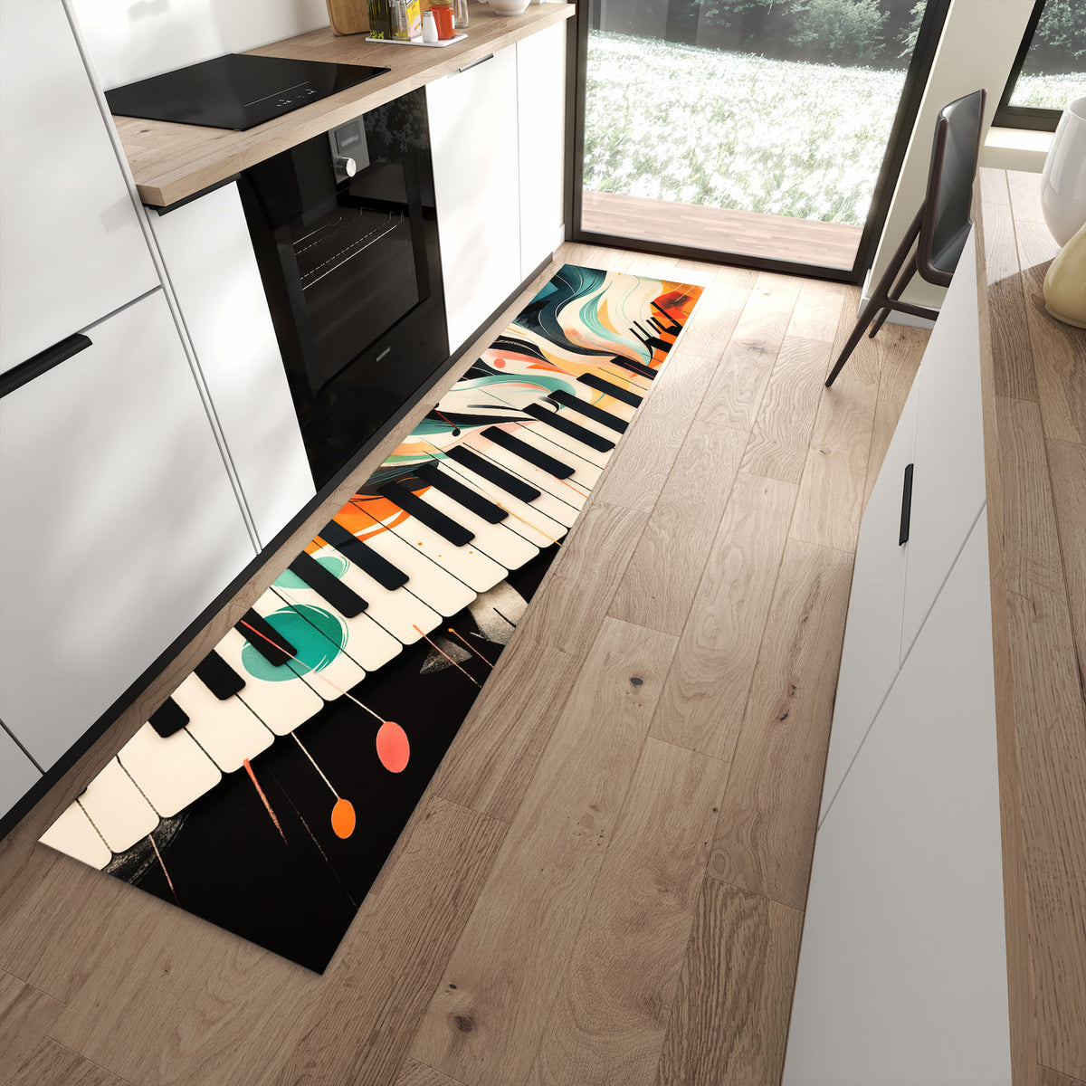 Küchenteppich mit Motiv Farben Klavier für angenehme Haptik in moderner Küche
