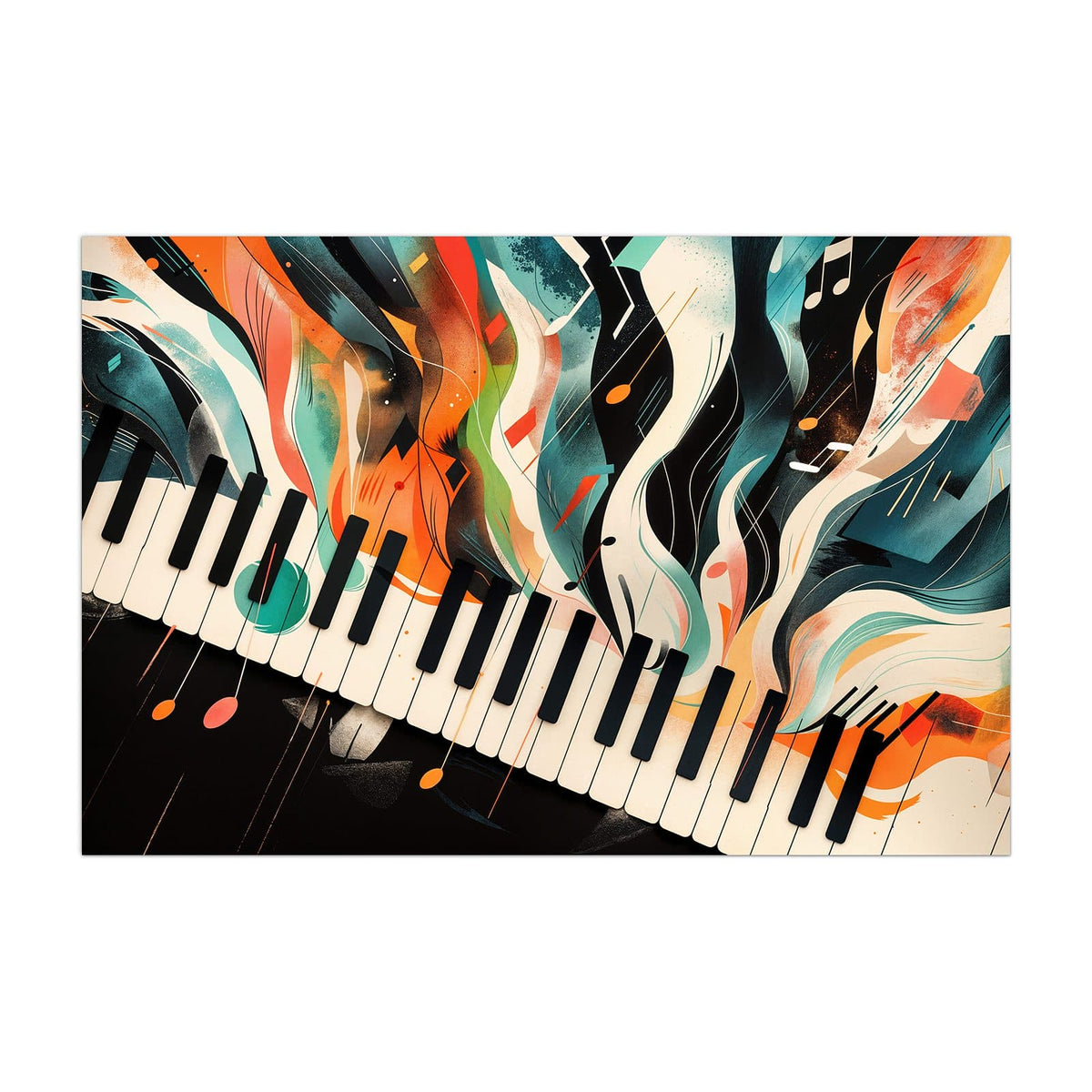 Küchenrückwand aus Glas Klavier in Farbwellen im Hochformat, Motiv bildfüllend von vorn