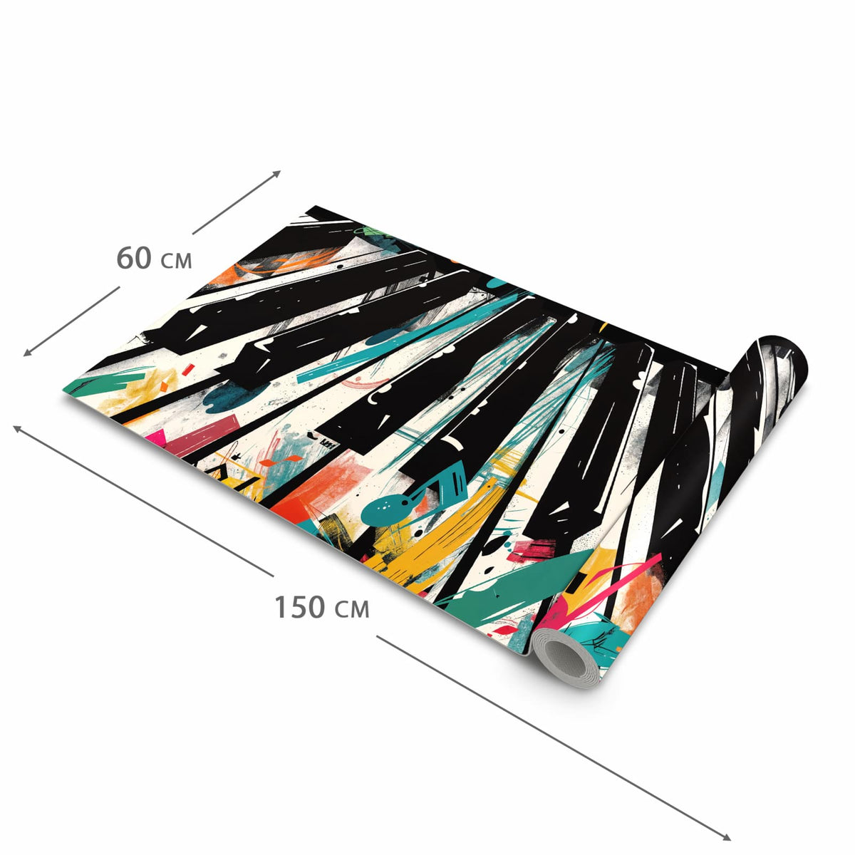 Bodenschonender Bodenläufer Teppich mit Motiv Musiknoten Klavier in der Grösse 60x300 cm