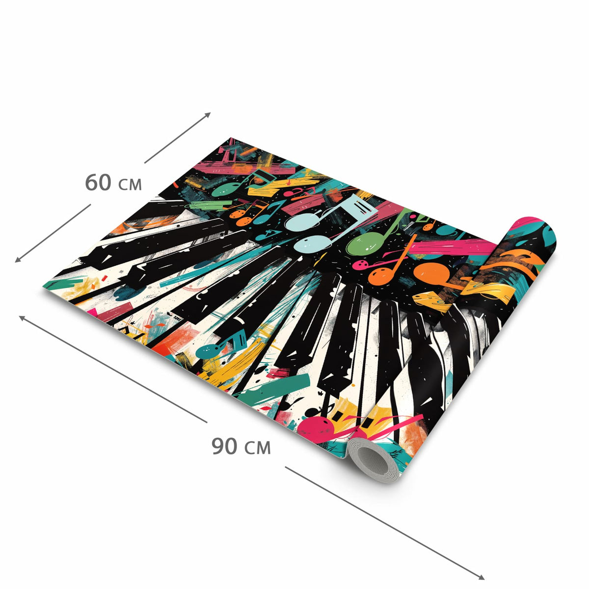 Geräuschdämpfender Küchenteppich mit Motiv Musiknoten Klavier in der Grösse 60x300 cm