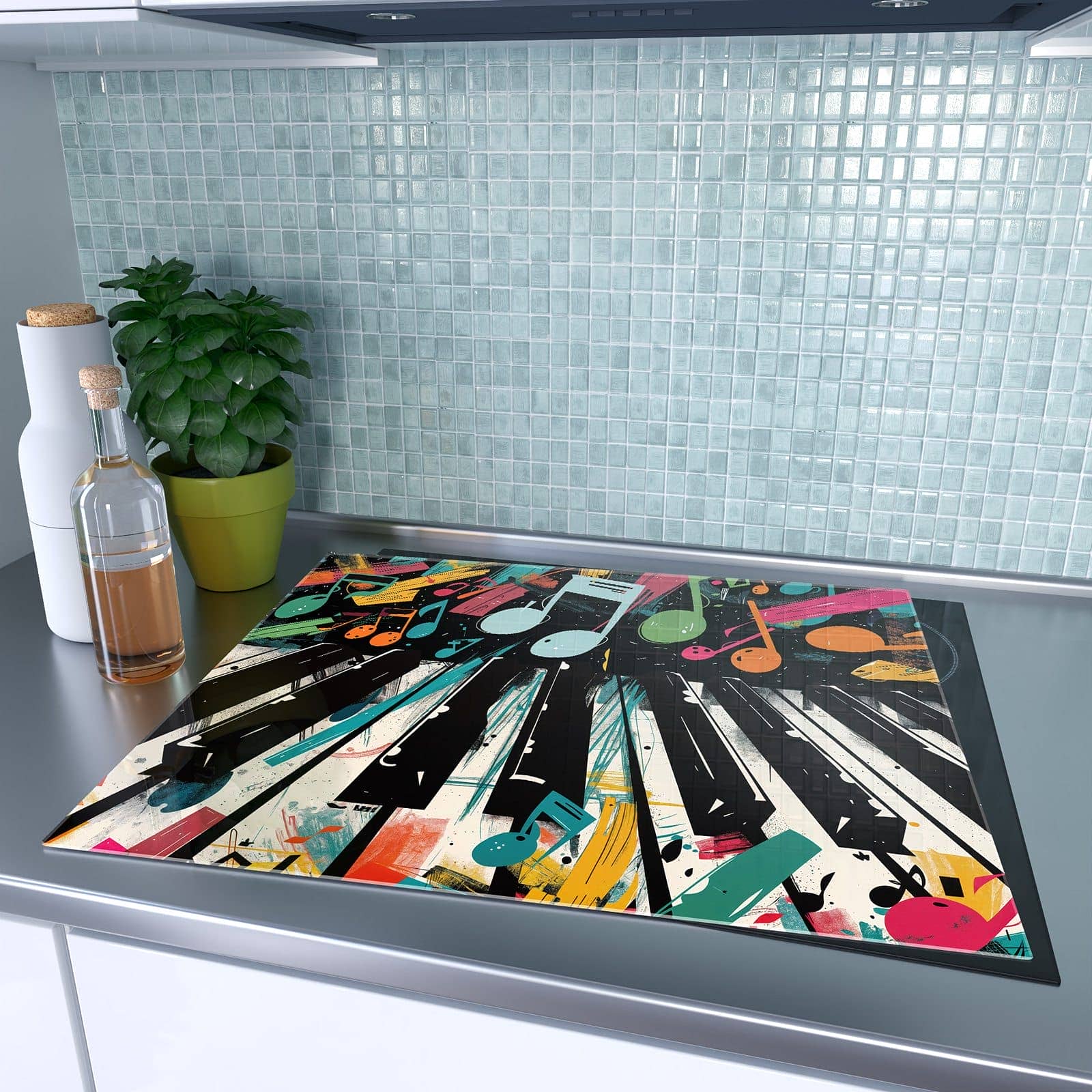 1-teilige Herdabdeckplatten aus Glas mit Musiknoten Klavier-Motiv auf dem Ceranfeld