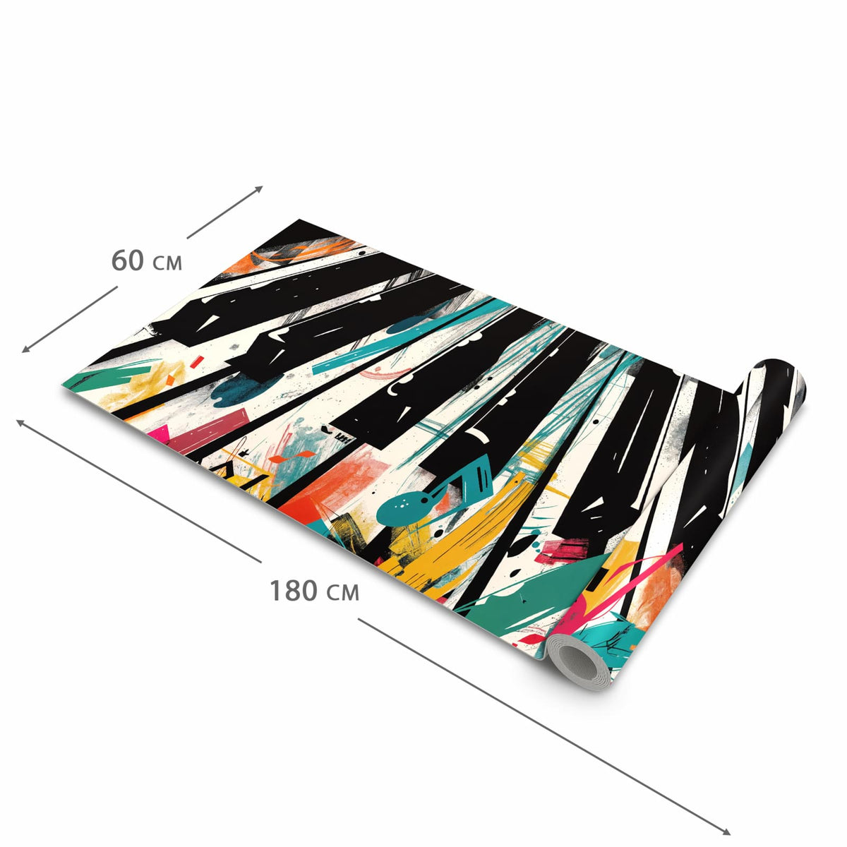 Farbbeständiger Küchenteppich mit Motiv Musiknoten Klavier in der Grösse 60x300 cm