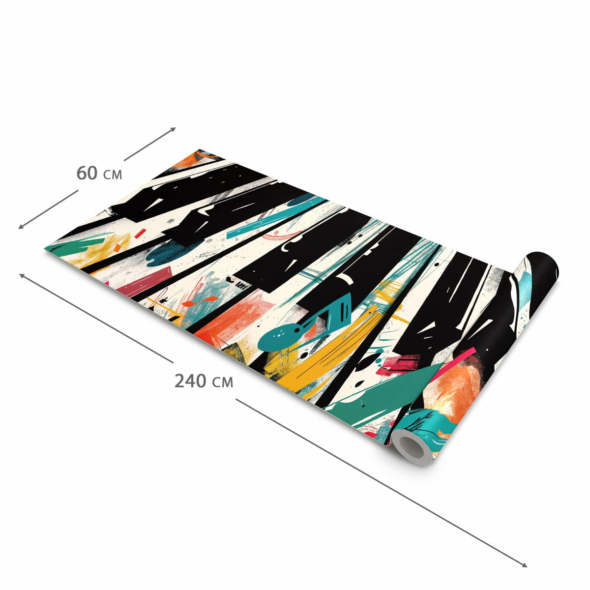 Formstabiler waschbarer Küchenteppich mit Motiv Musiknoten Klavier in der Grösse 60x300 cm