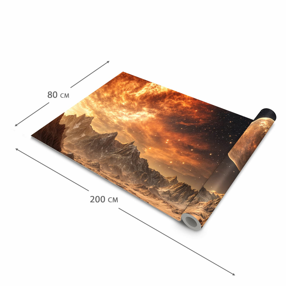 Strapazierfähiger dünner Teppich mit Motiv Fremder Planet in der Grösse 60x300 cm