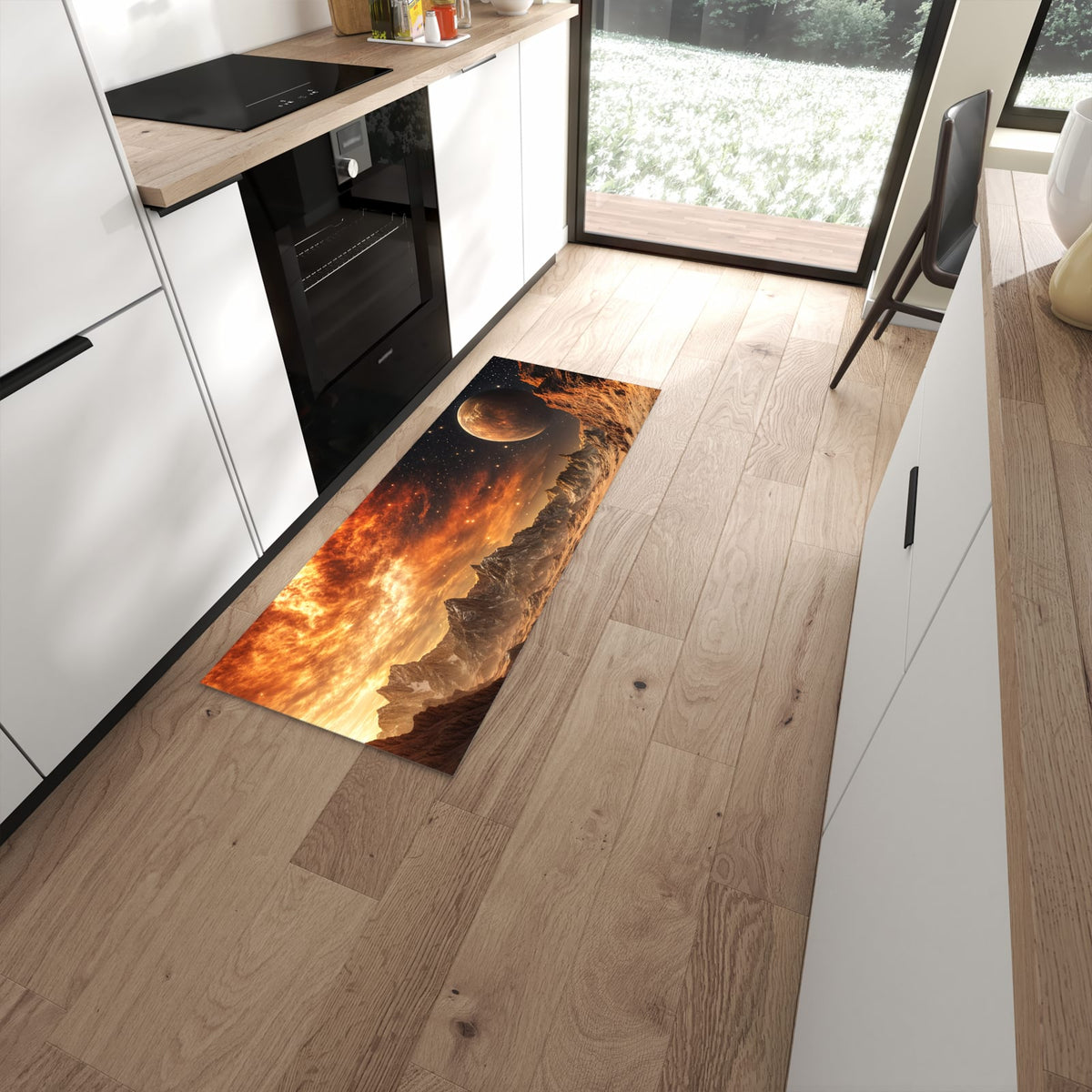 Waschbarer Küchenteppich mit Motiv Fremder Planet in moderner Küche #grösse_60 x 150 cm