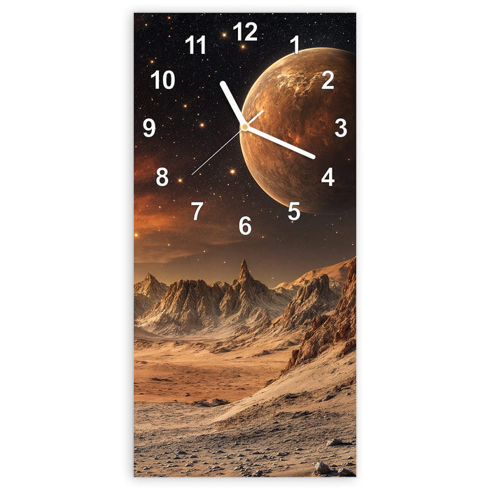 Wanduhr Fremder Planet aus Glas – Hochformat 30 × 60 cm mit Ziffernblatt Modern