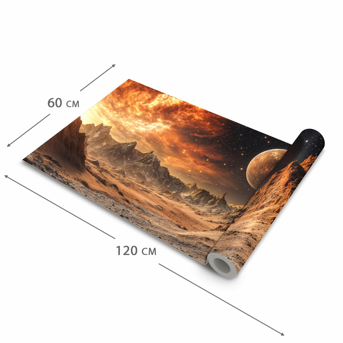 Flacher Küchenläufer mit Motiv Fremder Planet in der Grösse 60x270 cm