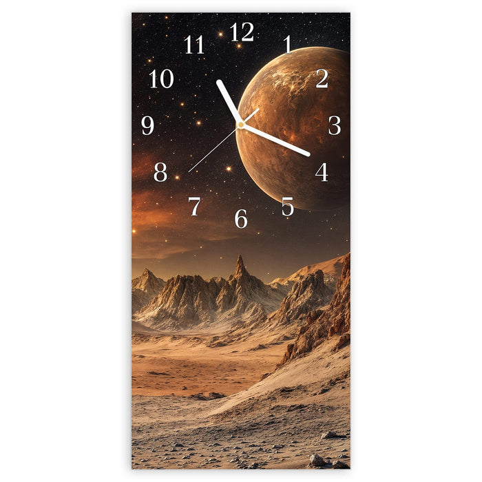 Wanduhr Fremder Planet aus Glas – Hochformat 30 × 60 cm mit Ziffernblatt Klassisch