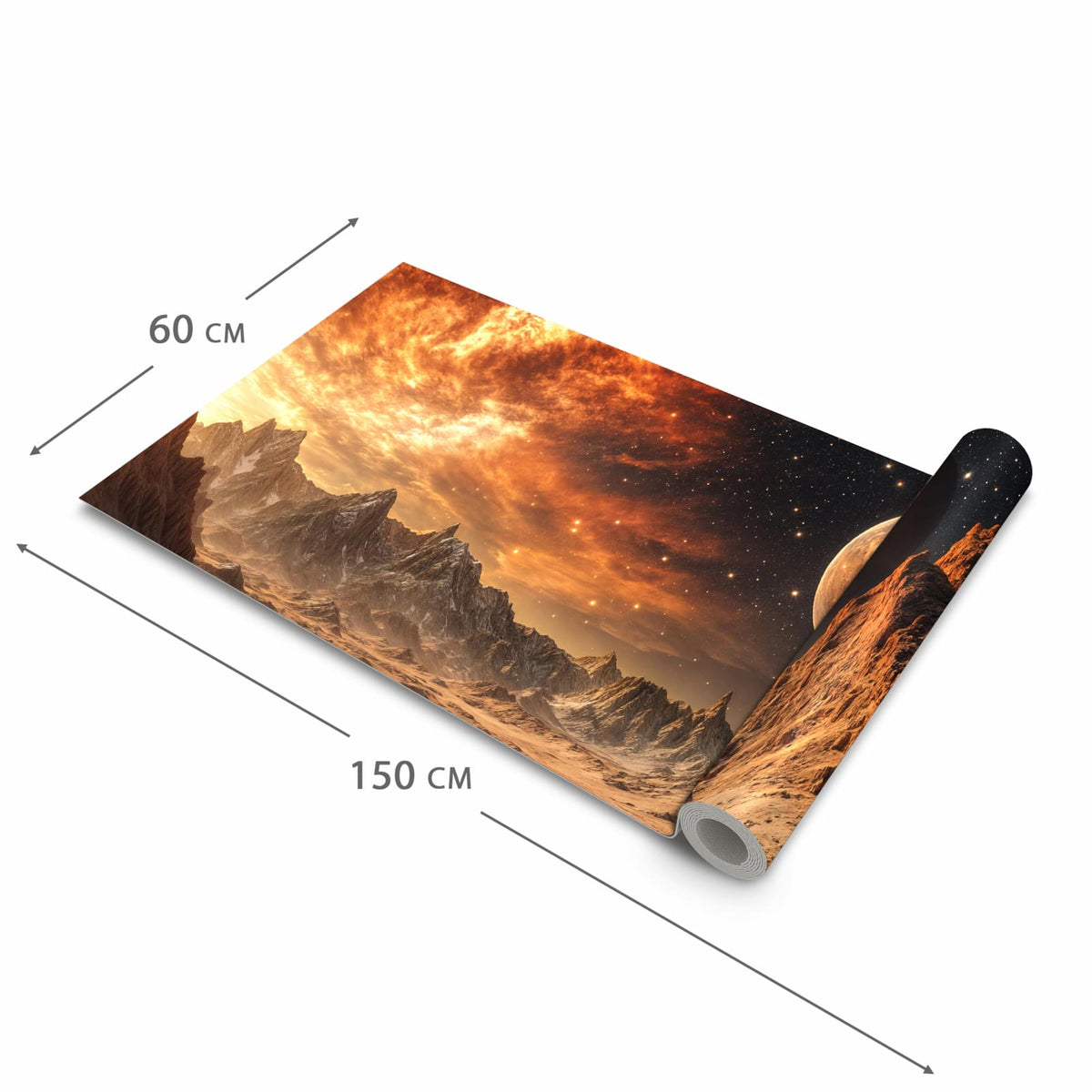 Pflegeleichter Teppichläufer für die Küche mit Motiv Fremder Planet in der Grösse 60x270 cm