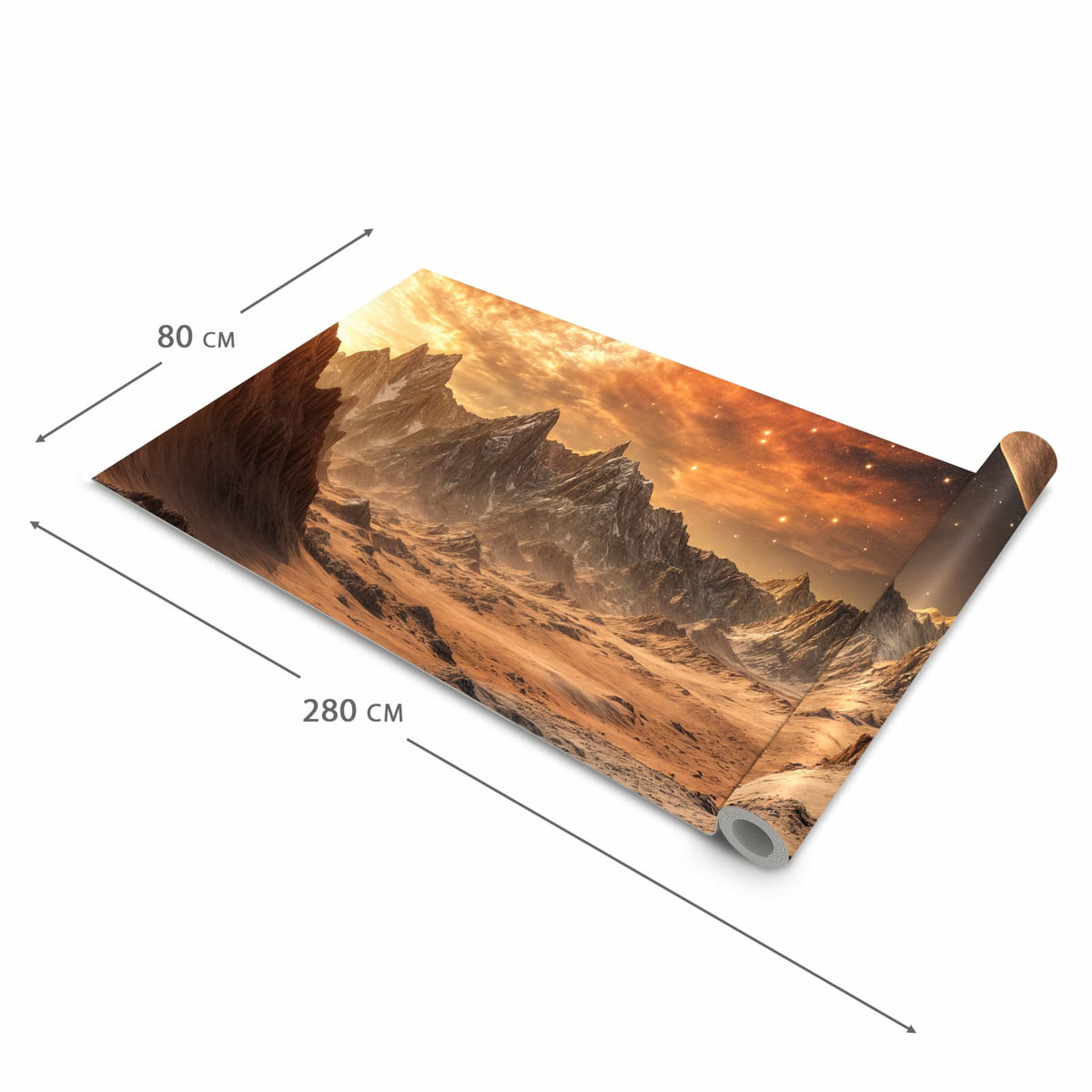 Langlebiger waschbarer Teppich mit Motiv Fremder Planet in der Grösse 60x300 cm