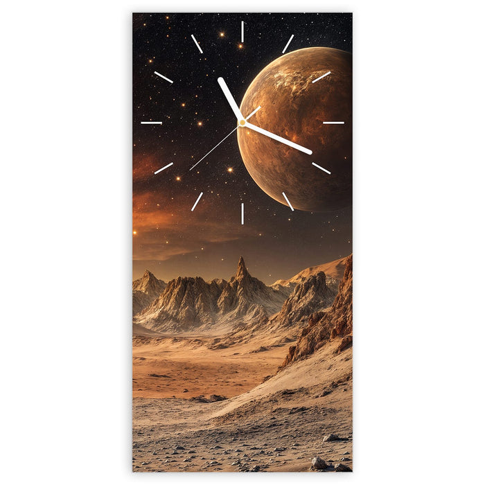 Wanduhr Fremder Planet aus Glas – Hochformat 30 × 60 cm mit Ziffernblatt Linie