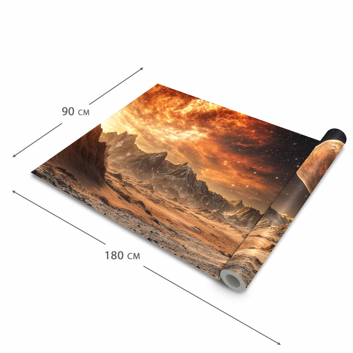 Feuchtigkeitsresistenter waschbarer Teppich Esstisch mit Motiv Fremder Planet in der Grösse 60x300 cm