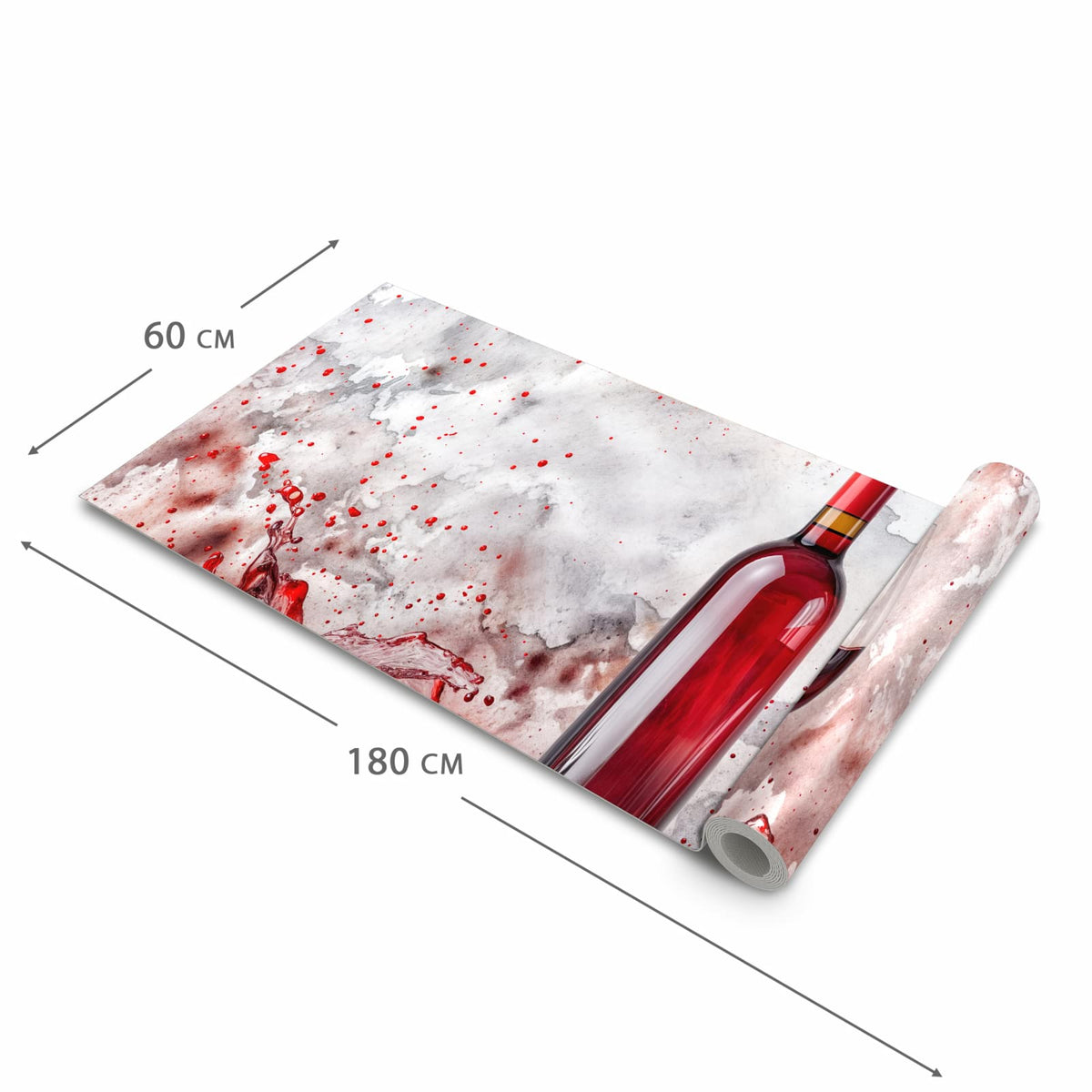 Küchenteppich mit Motiv Rotwein mit Glas in der Grösse 60x270 cm für sichere Aufbewahrung