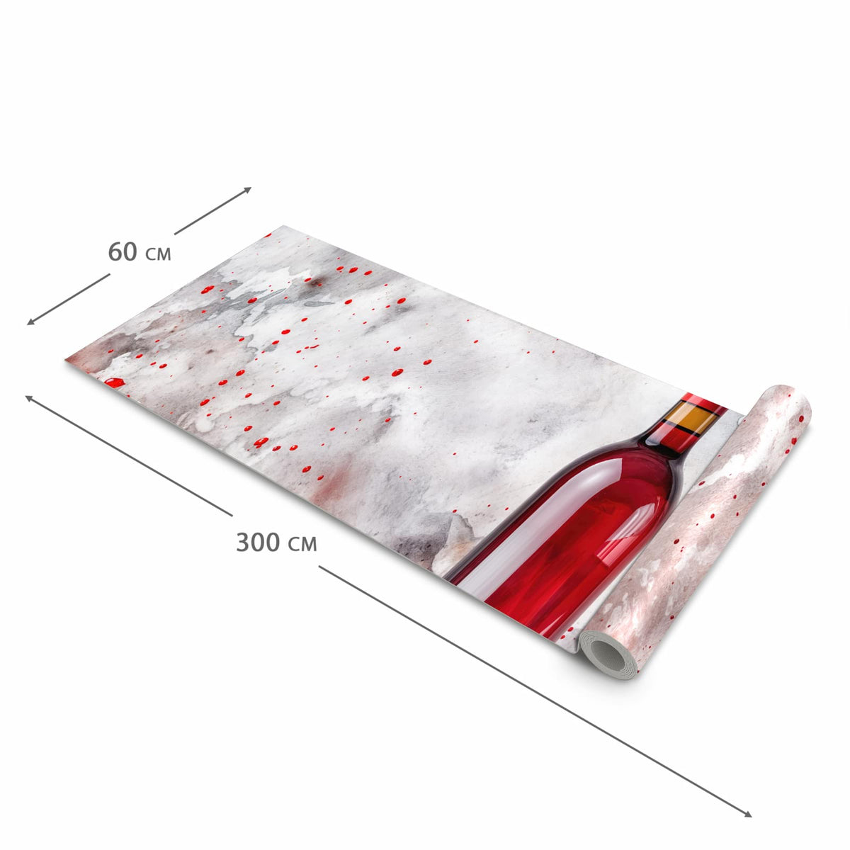 Abriebfester Küchenteppich mit Motiv Rotwein mit Glas in der Grösse 60x270 cm für die Küche