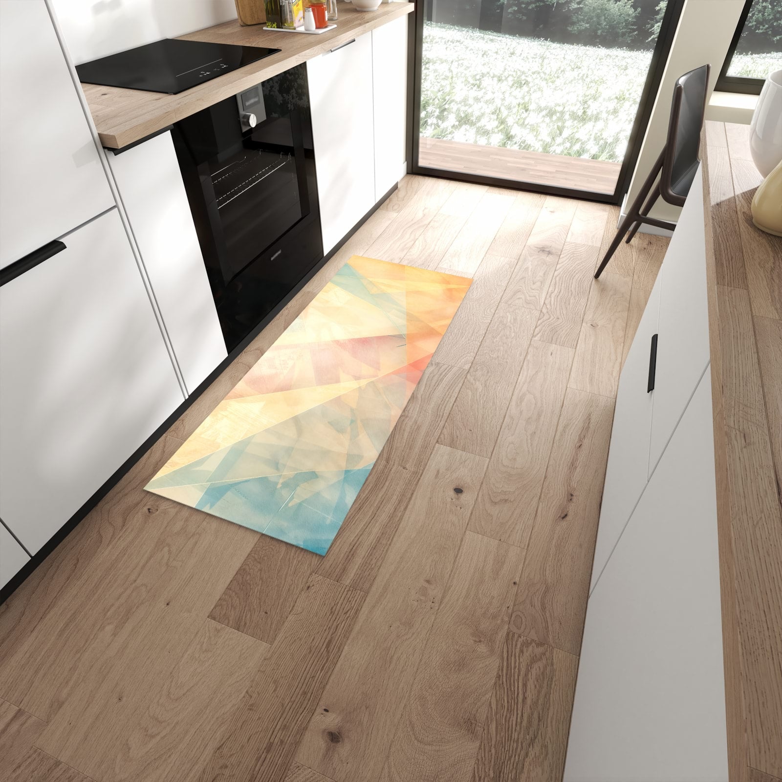 Waschbarer Küchenteppich mit Motiv Farbiges Geo Muster in moderner Küche #grösse_60 x 150 cm