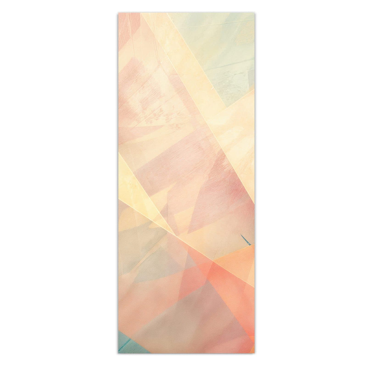 Sich überlagernde transparente Dreiecke in Pastellgelb, Rosa, Apricot und Mint