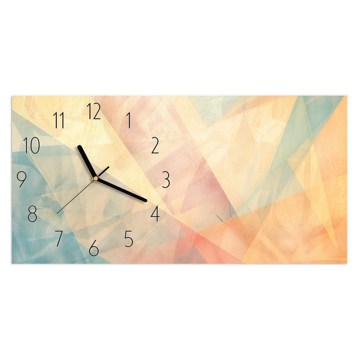 Wanduhr Farbiges Geo Muster aus Glas – Querformat 60 × 30 cm mit Ziffernblatt Elegant