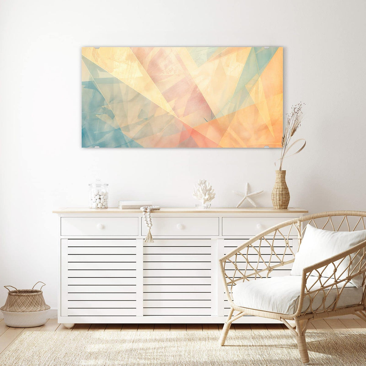Echtglas, 4 mm – kein Acryl, keine Folie – Wandbild - Geometrie in Pastell - Querformat