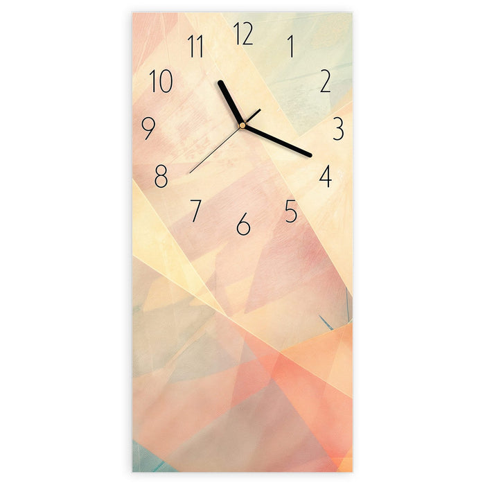 Wanduhr Farbiges Geo Muster aus Glas – Hochformat 30 × 60 cm mit Ziffernblatt Elegant