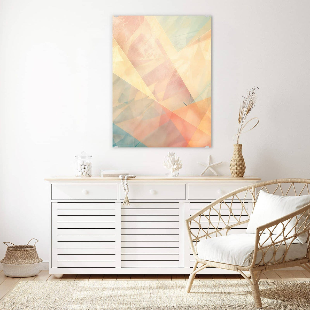 Aufhängung liegt bei – Motiv später wechselbar – Wandbild - Geometrie in Pastell - Hochformat