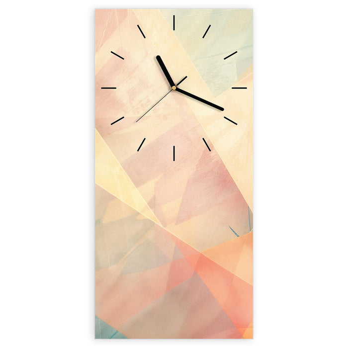 Wanduhr Farbiges Geo Muster aus Glas – Hochformat 30 × 60 cm mit Ziffernblatt Linie
