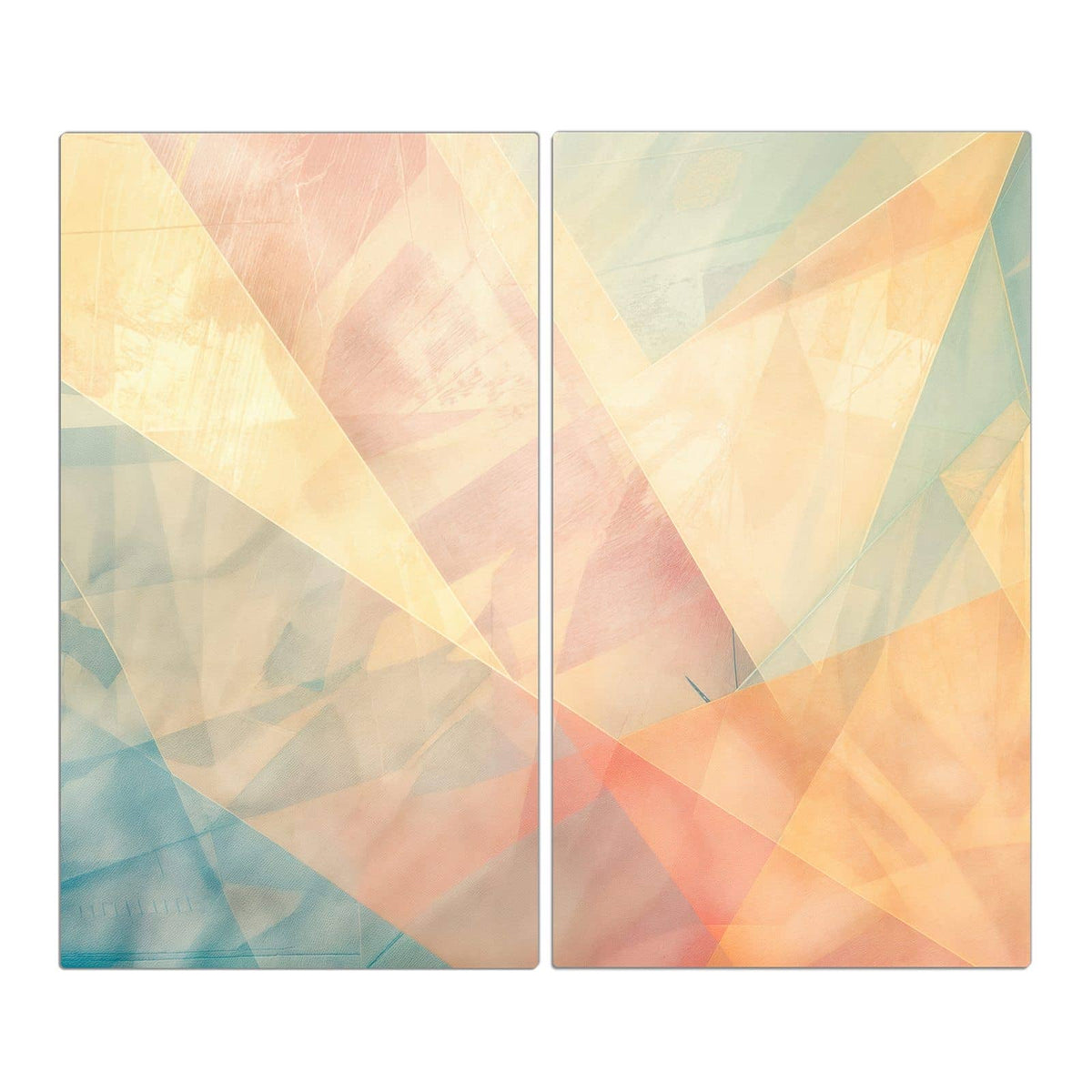 Sich überlagernde transparente Dreiecke in Pastellgelb, Rosa, Apricot und Mint