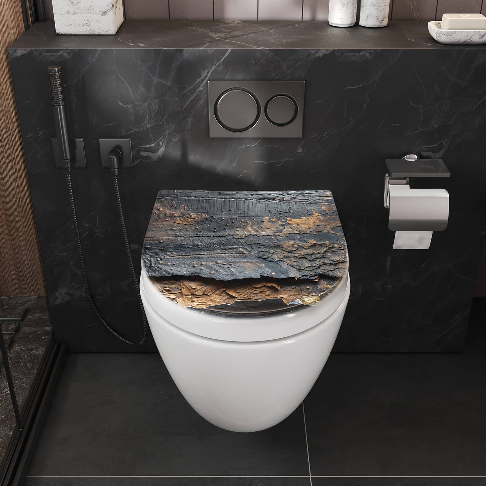 Kratzfeste WC-Brille mit Motiv Abstrakte & Struktur in Badezimmer perspektive von vorne