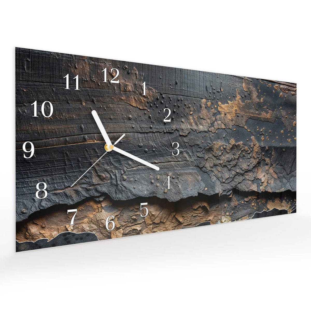 Vormontiert – mit Schwebeeffekt – Wanduhr Abstrakte & Struktur aus Glas – Querformat 60 × 30 cm