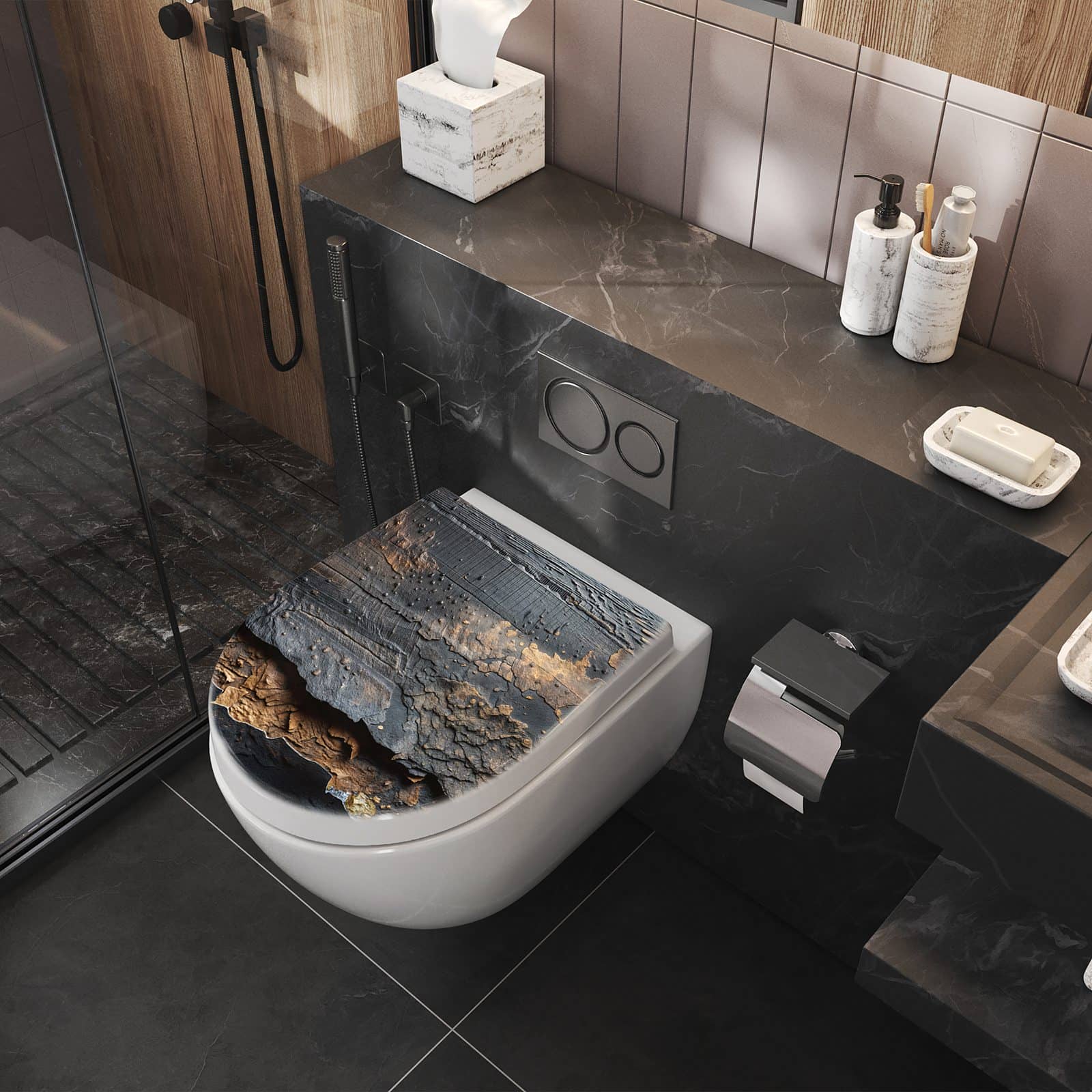 Stabiler WC-Sitz mit Motiv Abstrakte & Struktur im Badezimmer seitliche Perspektive