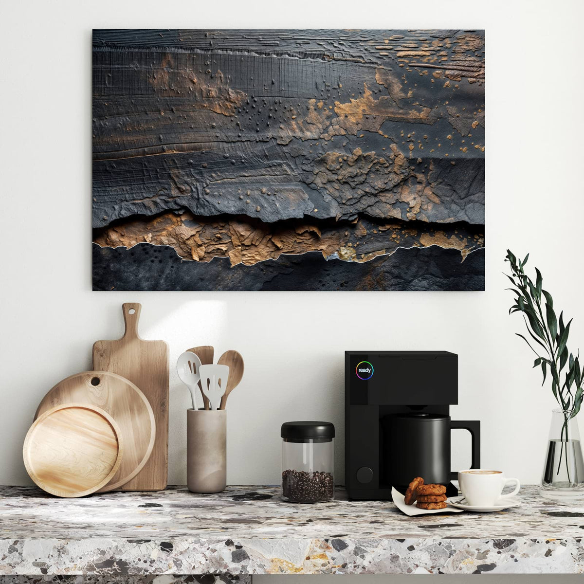 Metall Magnettafel - Verkohltes Holz – Verkohlte Holzschichten mit Bronze