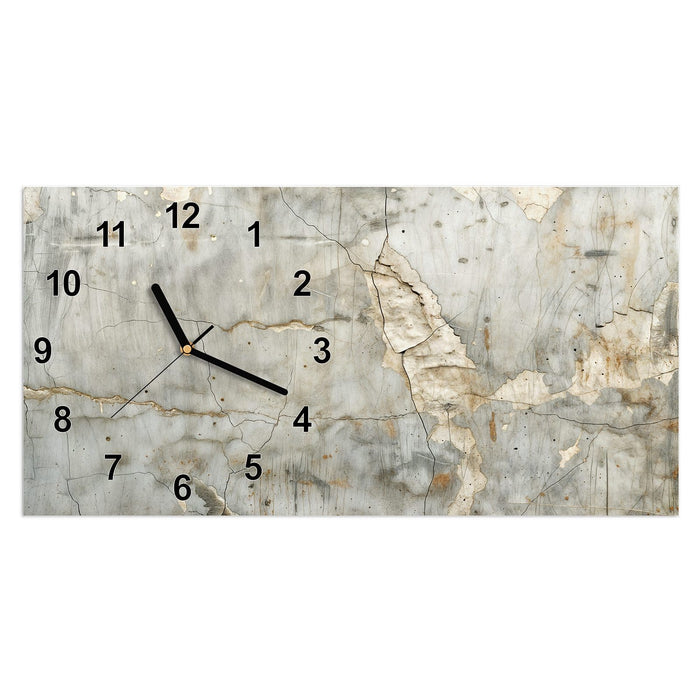 Wanduhr Rissige Wandoberfläche aus Glas – Querformat 60 × 30 cm mit Ziffernblatt Modern