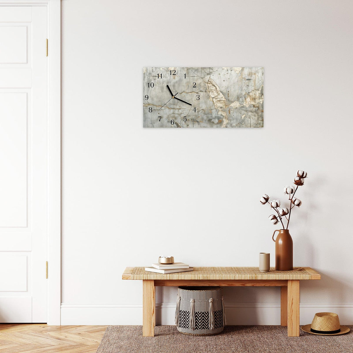 Moderne Wanduhr aus Glas mit Farbtiefe – Wanduhr Rissige Wandoberfläche aus Glas – Querformat 60 × 30 cm