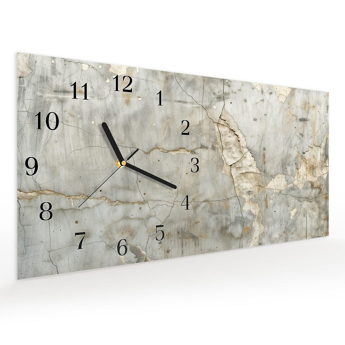 Vormontiert – mit Schwebeeffekt – Wanduhr Rissige Wandoberfläche aus Glas – Querformat 60 × 30 cm