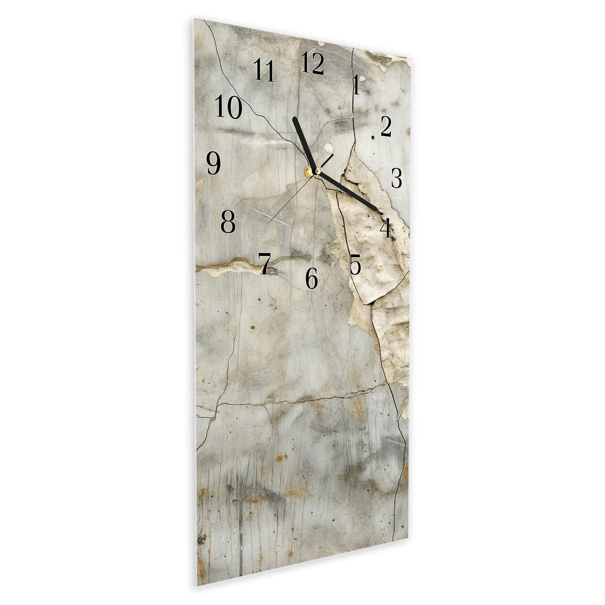Vormontiert – mit Schwebeeffekt – Wanduhr Rissige Wandoberfläche aus Glas – Hochformat 30 × 60 cm