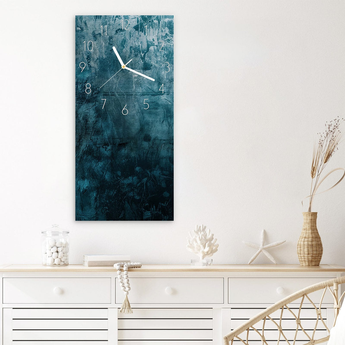 Wanduhr Textur Wand Kunst aus Glas – Raue Textur in Grün und Blau
