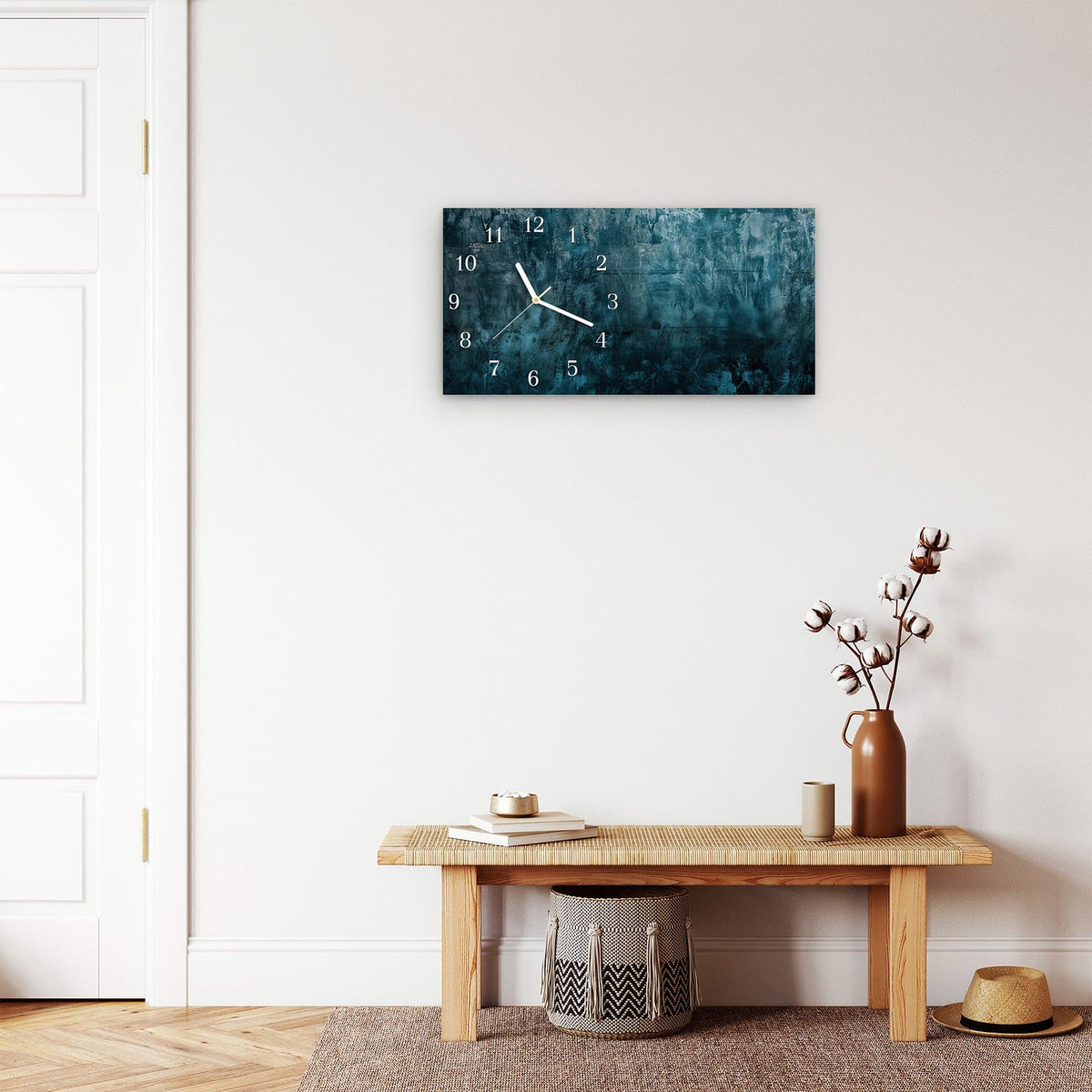 Moderne Wanduhr aus Glas mit Farbtiefe – Wanduhr Textur Wand Kunst aus Glas – Querformat 60 × 30 cm