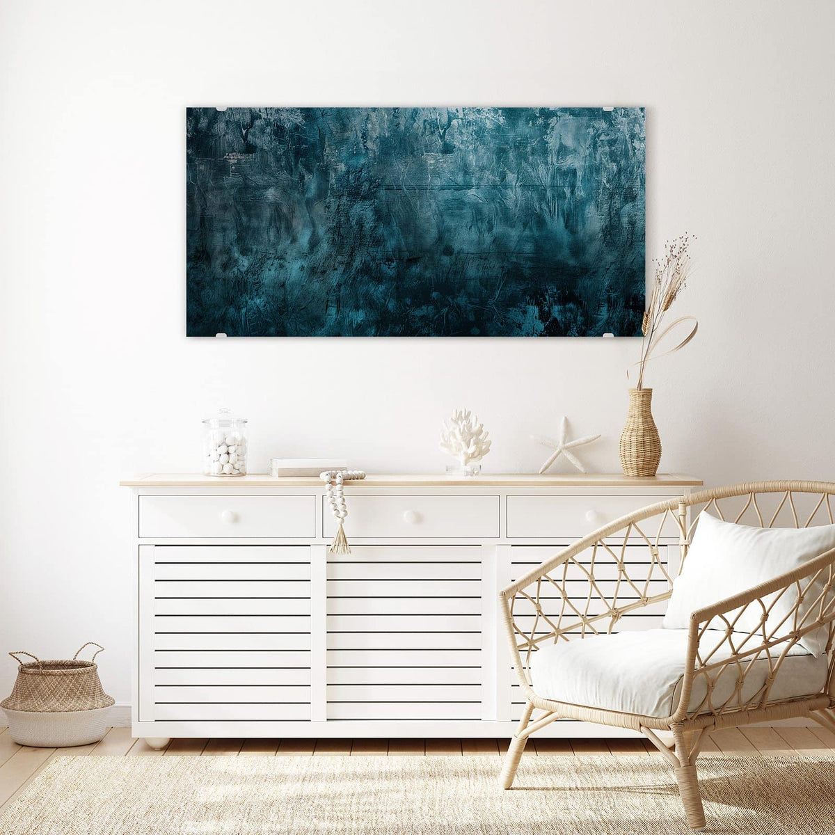 Echtglas, 4 mm – kein Acryl, keine Folie – Wandbild - Petrolblaue Wand - Querformat