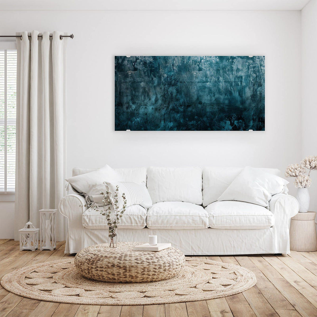 Wandbild - Petrolblaue Wand - Querformat – Raue Textur in Grün und Blau