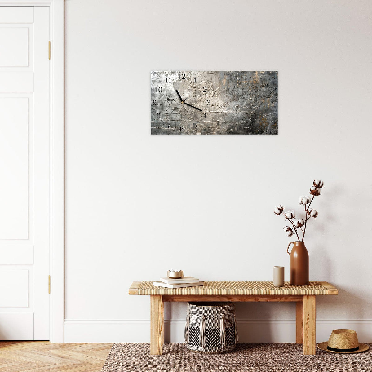 Moderne Wanduhr aus Glas mit Farbtiefe – Wanduhr Texturierte Oberfläche aus Glas – Querformat 60 × 30 cm