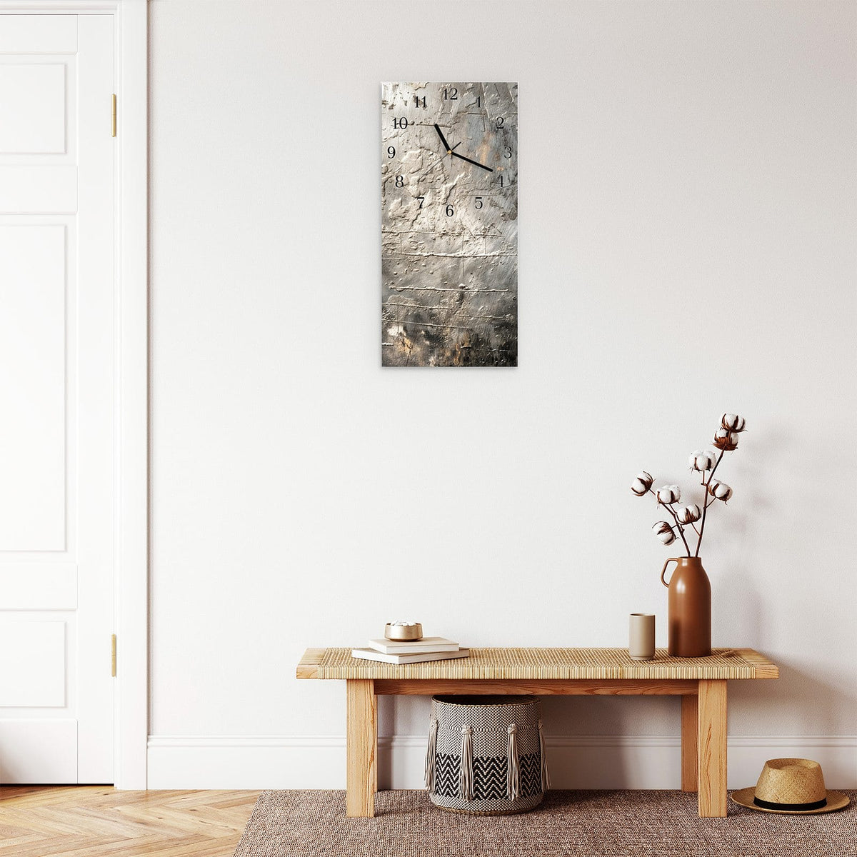 Moderne Wanduhr aus Glas mit Farbtiefe – Wanduhr Texturierte Oberfläche aus Glas – Hochformat 30 × 60 cm