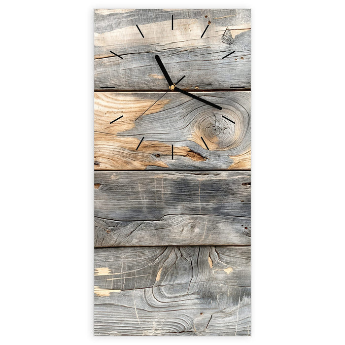 Wanduhr Vintage Holzplanken aus Glas – Hochformat 30 × 60 cm mit Ziffernblatt Linie